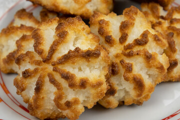 Homemade coconut cookies close up