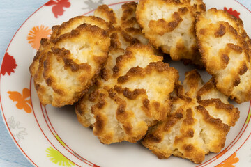 Homemade coconut cookies close up