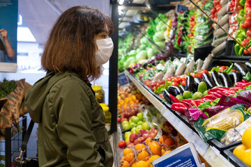 corona virus time shopping with mask