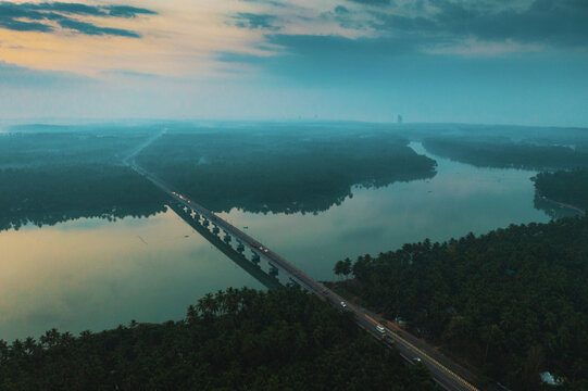 Stunning Early morning aerial view of a bridge Kozhikode Kerala