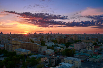 Fototapeta na wymiar sunrise over the Moscow city