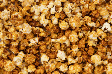 background of caramel popcorn close up, sweet snacks