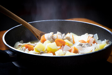 stir fried mix vegetables in the pan.