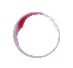 Red wine ring on white background, top view