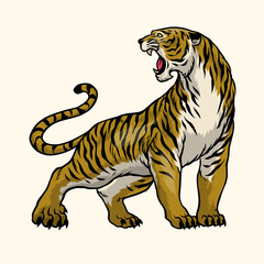 Vintage Style Drawing of Tiger Roaring