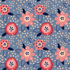 Vector seamless pattern with floral pattern. Boho colors, pastel colors. For printing on fabrics and clothes. For wall design. Poster for the interior, postcard, congratulation. in hand drawn style