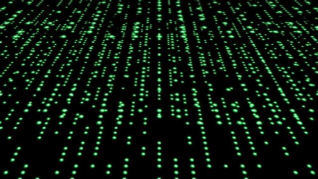 Aus gr&uuml;nen leuchtenden Punkten (digital) bestehende Fl&auml;che. 3D Animation