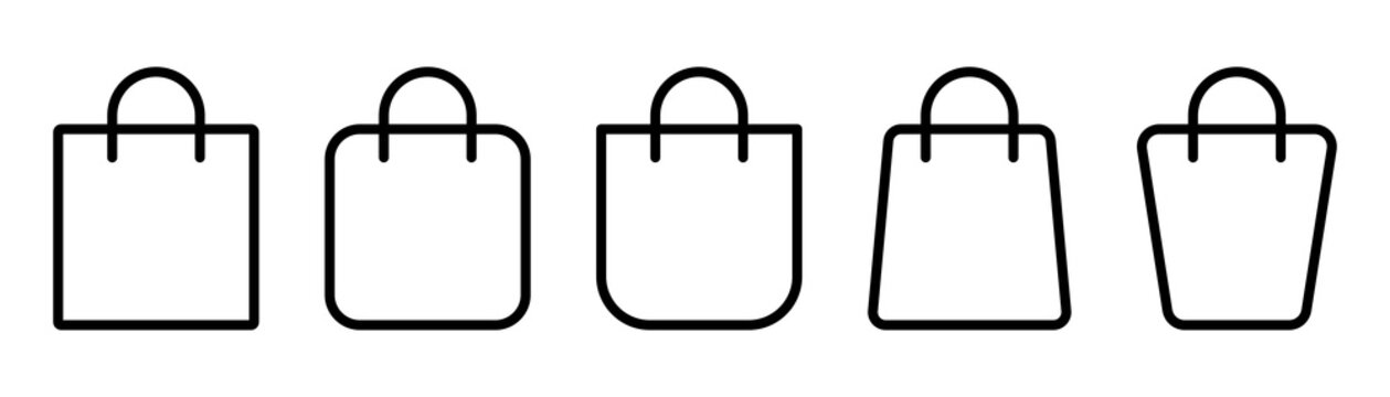 Shopping bag icon set. Outline bag symbol. Shopping illustration. Package  icon in line. Shop bag in outline. Stock vector illustration. Stock Vector  | Adobe Stock
