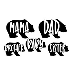 family bear, mama bear, dad bear, brother bear, baby bear, sister bear, silhouette illustration design
