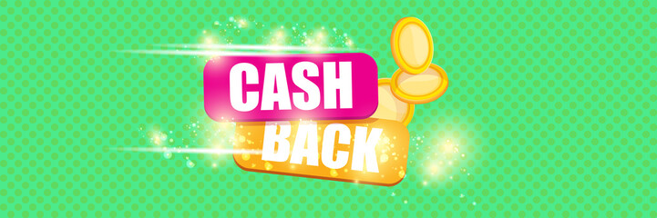 vector cash back horizontal banner design template with cash back icon and coins isolated on mint green background. cashback or money refund label horizontal banner