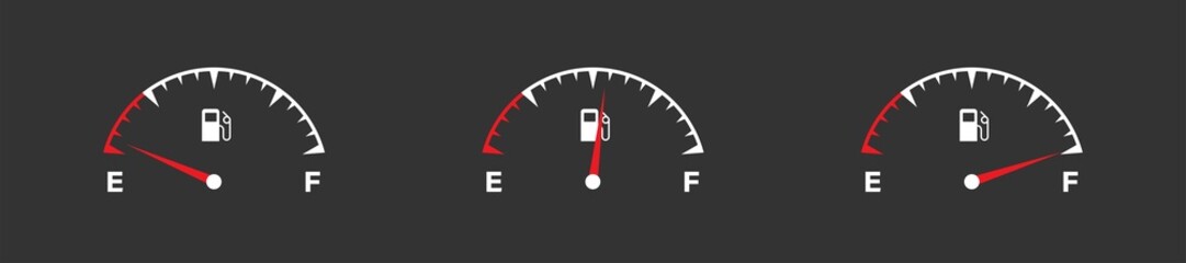 Fuel meter set icon. Full fuel gauge. Gas tank. Vector isolated flat