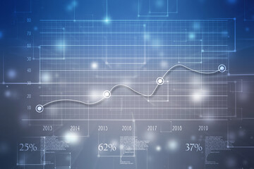 Business Growth graph on technology background, Futuristic raise arrow chart digital transformation abstract technology background. Big data and business growth currency stock and investment economy