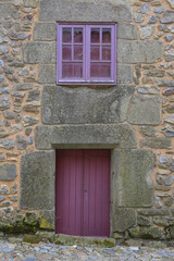 Stone house facade and door, Castelo Rodrigo village, Serra da Estrela, Beira Alta, Portugal