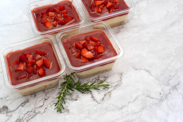 Strawberry cheese pie on marble table