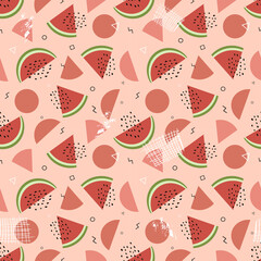 Watermelon seamless pattern. Berries and geometric elements in a modern style. Vector illustration
