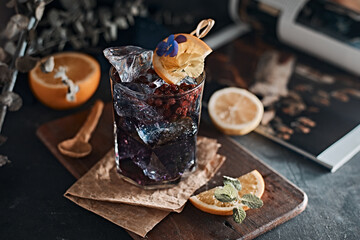 Homemade blueberry italian soda drink