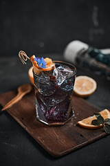 Homemade blueberry italian soda drink