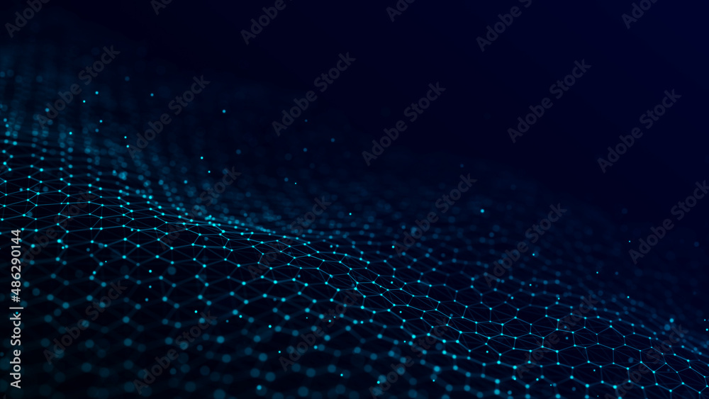 Poster futuristic blue hexagon dynamic wave. futuristic honeycomb concept. digital technology webflow. big 