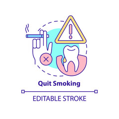 Quit smoking concept icon. Periodontal disease prevention abstract idea thin line illustration. Improving oral health. Isolated outline drawing. Editable stroke. Arial, Myriad Pro-Bold fonts used