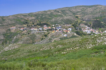Fototapeta na wymiar View over Sabugueiro mountain village, the highest village of continental Portugal, Serra da Estrela, Beira Alta, Portugal