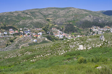Fototapeta na wymiar View over Sabugueiro mountain village, the highest village of continental Portugal, Serra da Estrela, Beira Alta, Portugal
