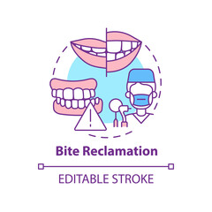 Bite reclamation concept icon. Aesthetic dentistry operation abstract idea thin line illustration. Bite adjustment. Isolated outline drawing. Editable stroke. Arial, Myriad Pro-Bold fonts used