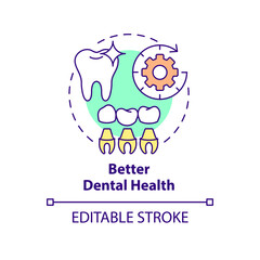 Better dental health concept icon. Cosmetic dentistry advantage abstract idea thin line illustration. Oral hygiene routine. Isolated outline drawing. Editable stroke. Arial, Myriad Pro-Bold fonts used