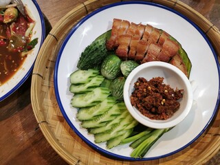 Deep fried pork belly with fish sauce, dipping sauce is very delicious