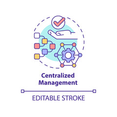 Obraz premium Centralized management concept icon. Network building. UCaaS advantages abstract idea thin line illustration. Isolated outline drawing. Editable stroke. Arial, Myriad Pro-Bold fonts used