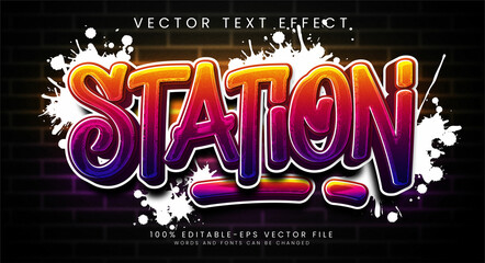 Effet de style de texte modifiable de station avec des couleurs dégradées, adapté au thème de l& 39 art de la rue.