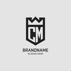 Initial CM logo shield shape, creative esport logo design - obrazy, fototapety, plakaty