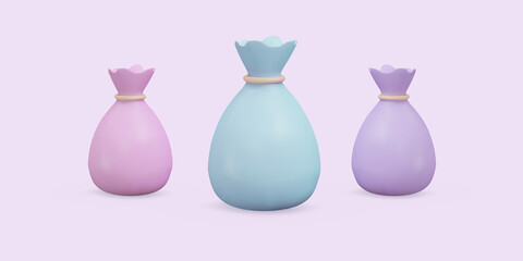 3d money bag on lilac background. Vector illustration.