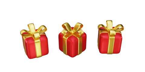 3d red gift boxes with golden bow  isolated on a white background. Vector illustration.