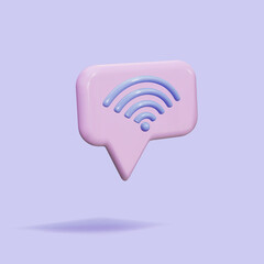 3d minimal pink chat bubble on purple background with Wi-Fi icon. Vector illustration.
