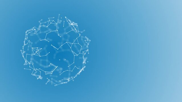 A white plexus sphere of hexagons on a blue background rotates