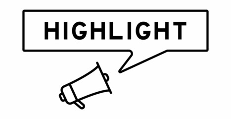 Megaphone icon with speech bubble in word highlight on white background