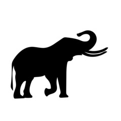 Black silhouette of an elephant on a white background. Vector.