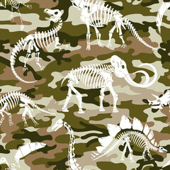 Hand drawn dinosaur skeletons seamless vector pattern. Perfect for textile, wallpaper or print design.
