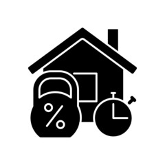 Short term mortgage black glyph icon. Loan for house purchasing. Real estate. Property sale and purchasing. Silhouette symbol on white space. Solid pictogram. Vector isolated illustration