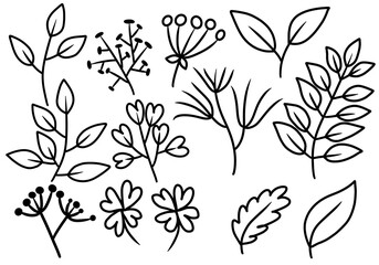 Set with flowers and leaves for stickers and cards and kids and hobbies and linens and fabrics