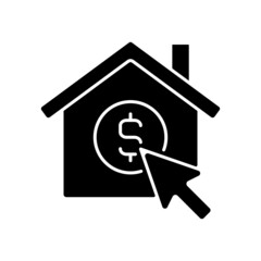 Property search website black glyph icon. Internet platform for real estate seeking. Property information site. Silhouette symbol on white space. Solid pictogram. Vector isolated illustration