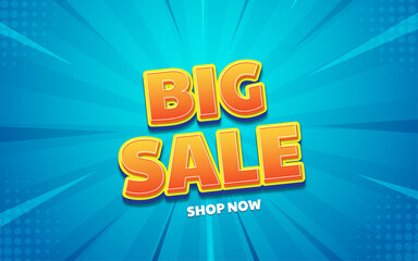 Big sale banner with 3d editable text effect.