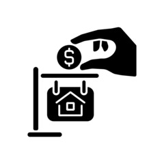 Down payment black glyph icon. Amount of cash. Loan for buying house. Real estate purchasing. Property sale. Silhouette symbol on white space. Solid pictogram. Vector isolated illustration