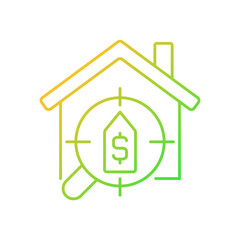 House searching services gradient linear vector icon. Help to find dwelling. Rent apartment and home. Real estate. Thin line color symbol. Modern style pictogram. Vector isolated outline drawing