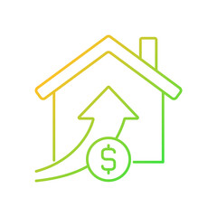 Rising property prices gradient linear vector icon. Real estate. Property sale. Buying house for increased price. Thin line color symbol. Modern style pictogram. Vector isolated outline drawing