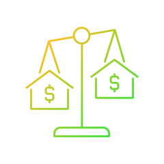 House comparables gradient linear vector icon. Similar condition homes comparison. Real estate evaluation. Thin line color symbol. Modern style pictogram. Vector isolated outline drawing