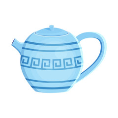 Earthenware ceramic tea pot  blue color  with ornament