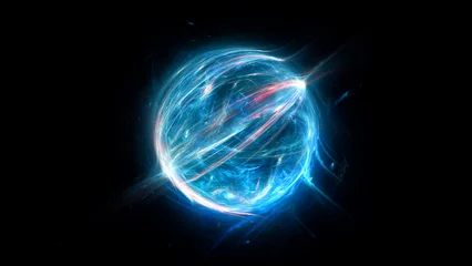 Foto op Plexiglas Blue glowing plasma ball lightning abstract background © sakkmesterke