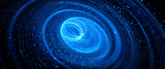 Blue glowing spinning spreader abstract widescreen background - 486296729