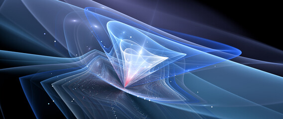 Blue glowing qubit abstract widescreen background
